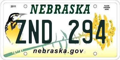 NE license plate ZND294