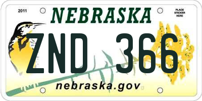 NE license plate ZND366