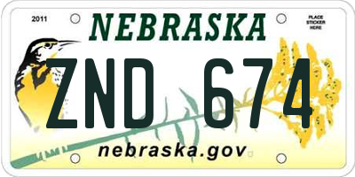 NE license plate ZND674