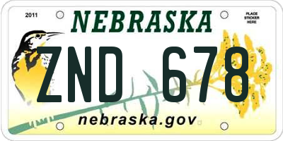NE license plate ZND678