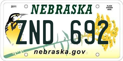 NE license plate ZND692
