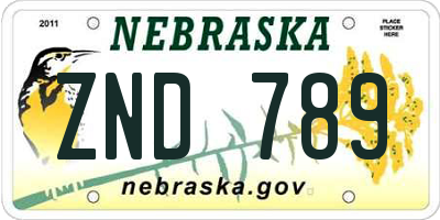 NE license plate ZND789