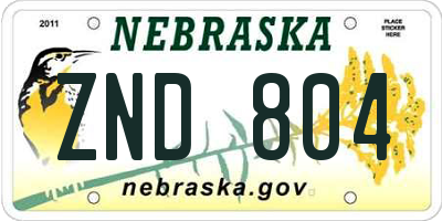 NE license plate ZND804