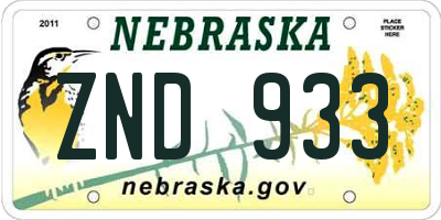 NE license plate ZND933