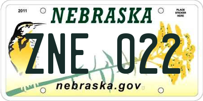 NE license plate ZNE022