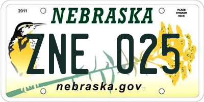 NE license plate ZNE025