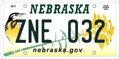 NE license plate ZNE032