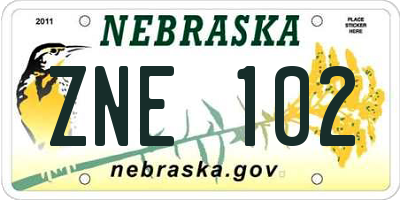 NE license plate ZNE102