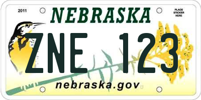 NE license plate ZNE123