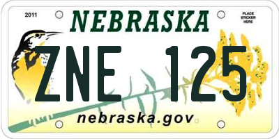 NE license plate ZNE125