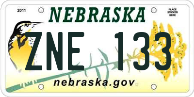 NE license plate ZNE133