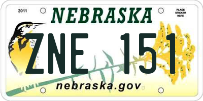 NE license plate ZNE151