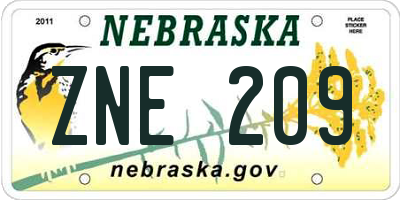 NE license plate ZNE209
