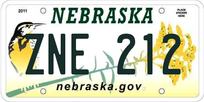 NE license plate ZNE212