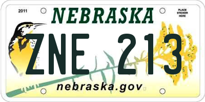 NE license plate ZNE213
