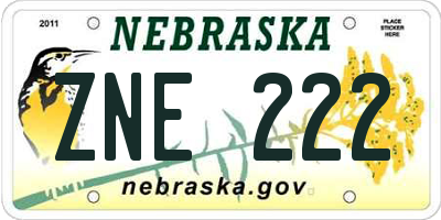 NE license plate ZNE222