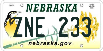 NE license plate ZNE233