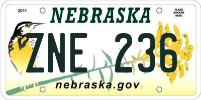 NE license plate ZNE236