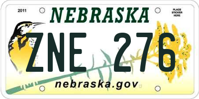 NE license plate ZNE276