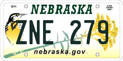 NE license plate ZNE279