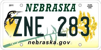 NE license plate ZNE283