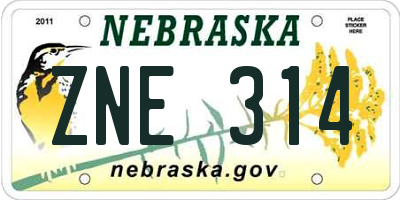 NE license plate ZNE314