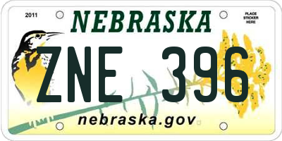 NE license plate ZNE396