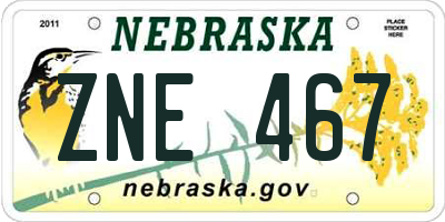 NE license plate ZNE467