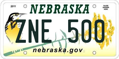 NE license plate ZNE500