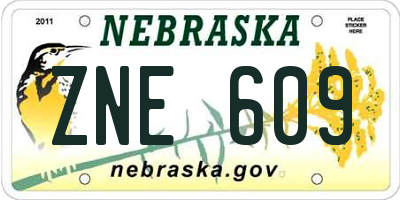 NE license plate ZNE609
