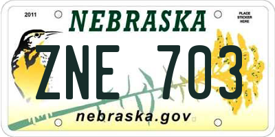 NE license plate ZNE703