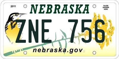 NE license plate ZNE756