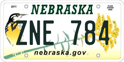 NE license plate ZNE784
