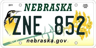 NE license plate ZNE852