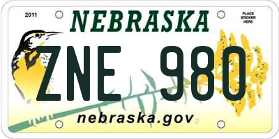 NE license plate ZNE980