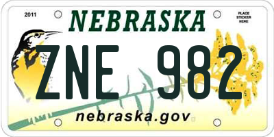 NE license plate ZNE982