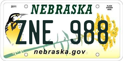 NE license plate ZNE988