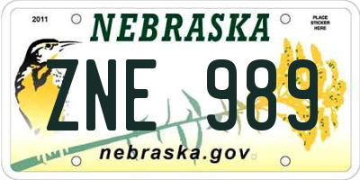 NE license plate ZNE989