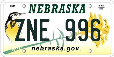 NE license plate ZNE996