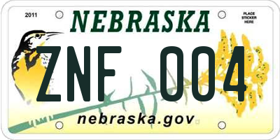 NE license plate ZNF004