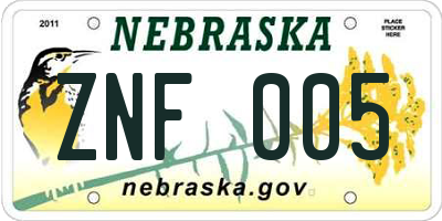 NE license plate ZNF005