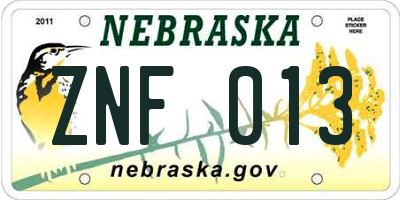 NE license plate ZNF013