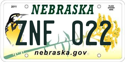 NE license plate ZNF022