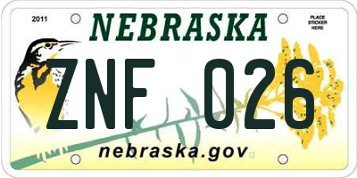 NE license plate ZNF026