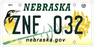 NE license plate ZNF032