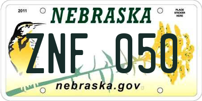 NE license plate ZNF050