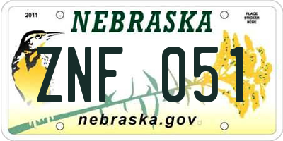 NE license plate ZNF051