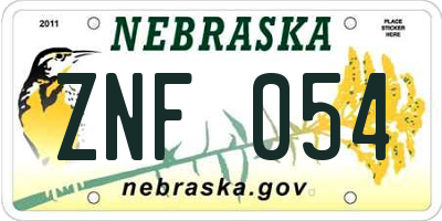 NE license plate ZNF054