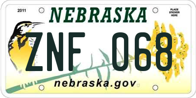 NE license plate ZNF068