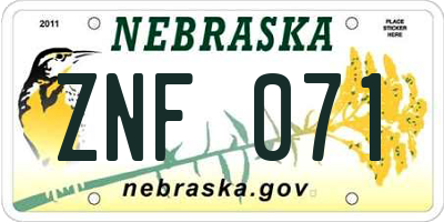 NE license plate ZNF071
